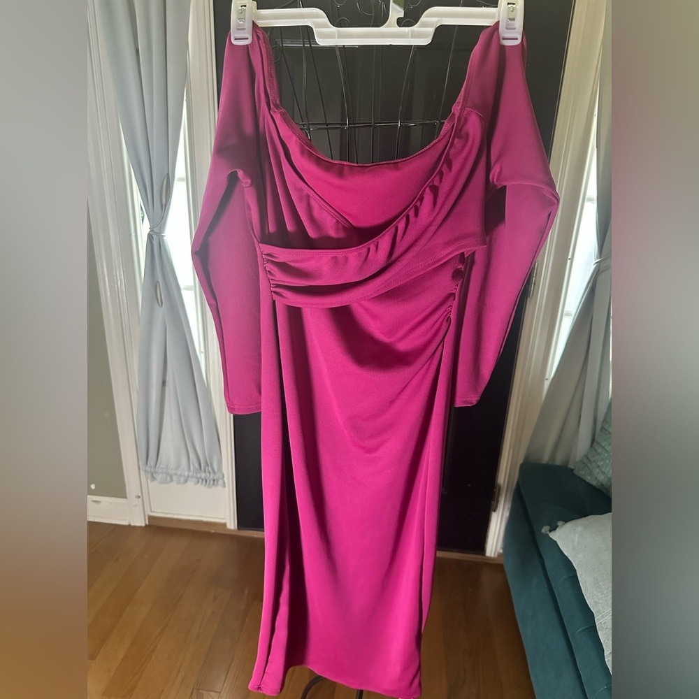 Elegant Fuchsia Off-Shoulder Dress